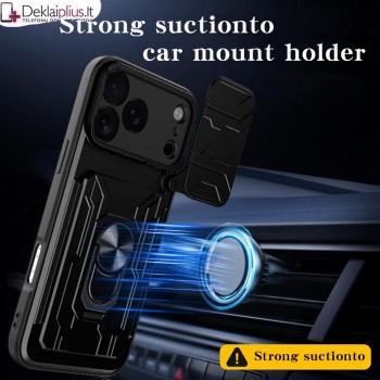 6in1 smūgiams atsparus dėklas su kortelių dėklu - juodas (Apple Iphone 17 Pro/Iphone 18 Pro)